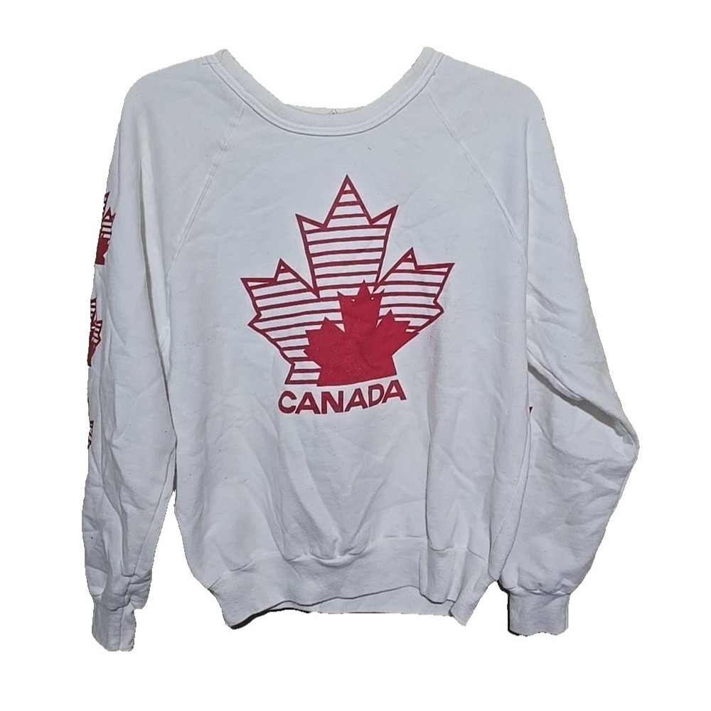 Vtg White Red Canada Logo Retro Preppy Pullover‎ Sweatshirt Womans Size Medium